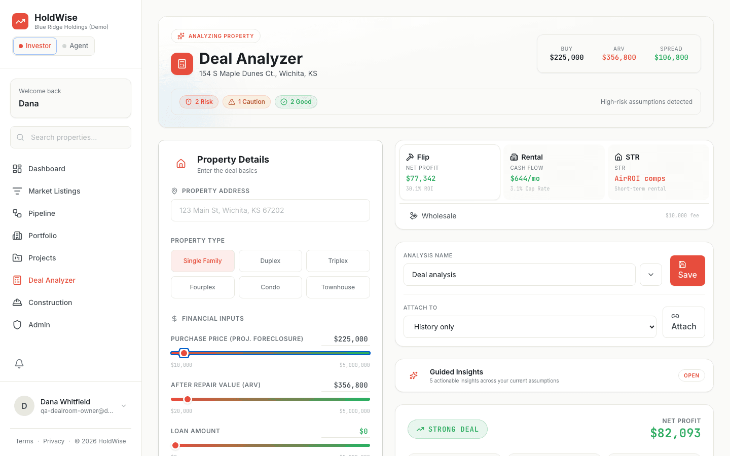 HoldWise Deal Analyzer with flexible financing